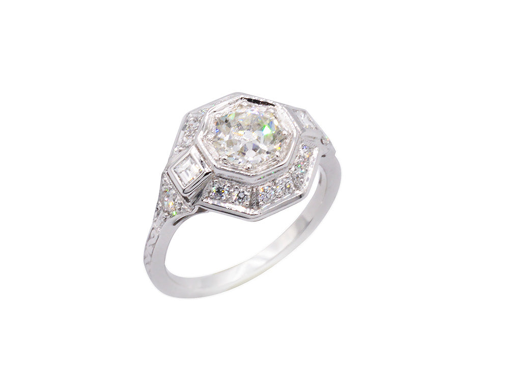 Bague Ancienne En Argent Massif 925 - Forme Palme Avec Zirconiums, Taille 53.5