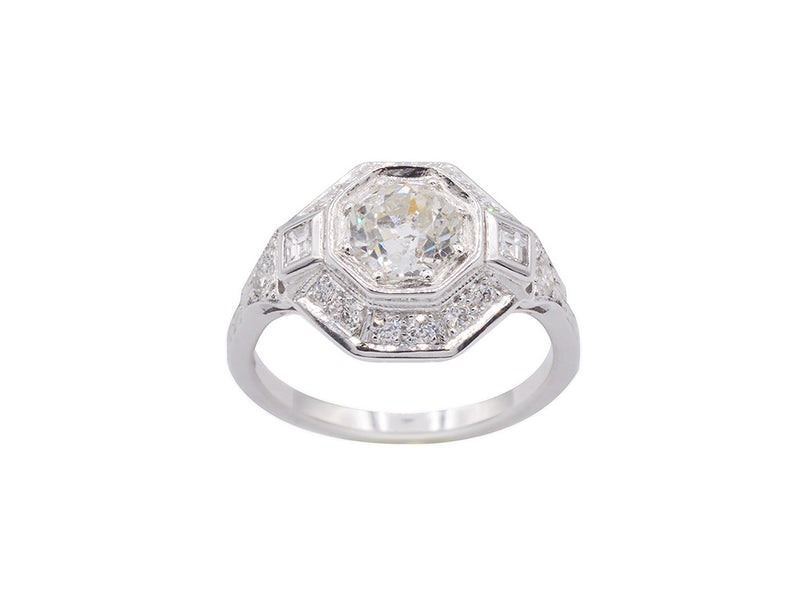 Bague Création Benoît Joaillier "Art Déco Palmettes Gravées" Diamant