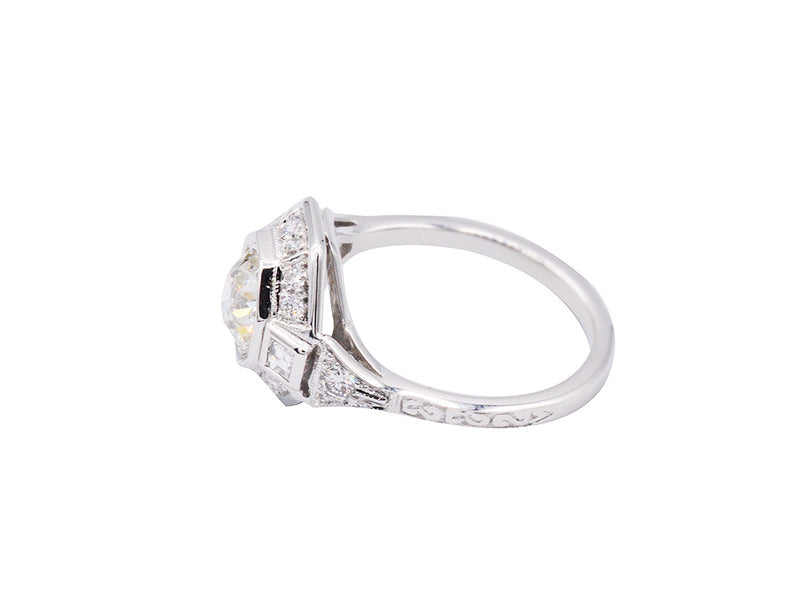 Bague Création Benoît Joaillier "Art Déco Palmettes Gravées" Diamant