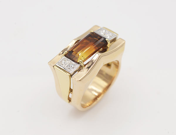 Bague Création Benoit Joaillier "Style Tank" Citrine Bicolore 3,29 cts