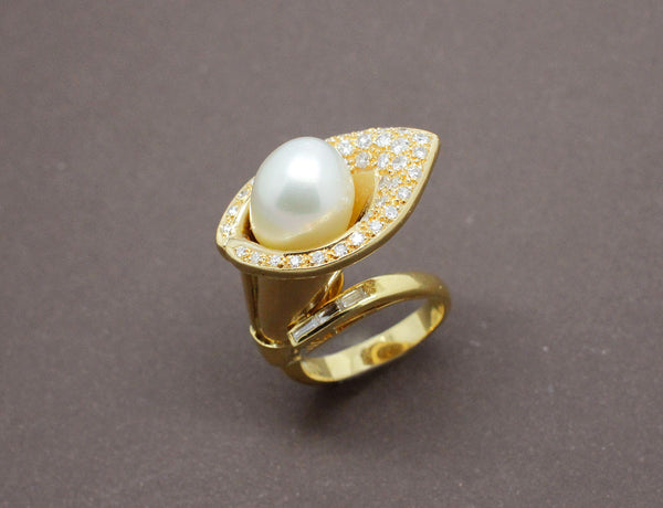 Bague perle diamants et or 18 carat