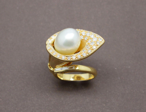Bague perle diamants et or 18 carat