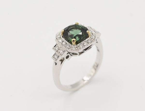 Bague Création Benoît Joaillier "Carré Pans Coupés" Tourmaline Verte 2,22 carats