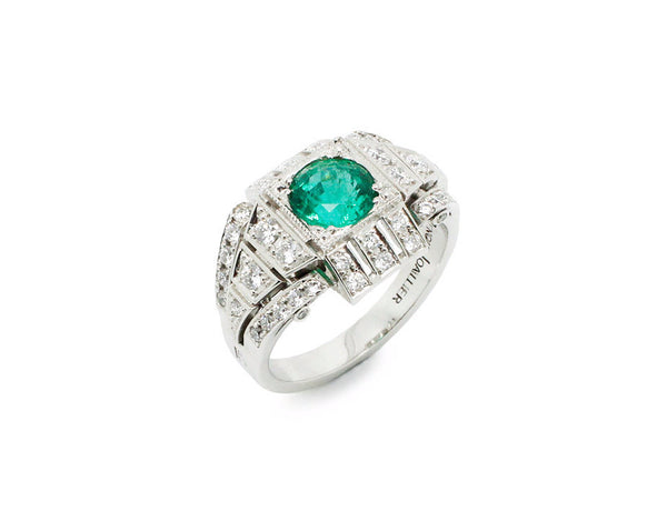 Bague Création Benoit Joaillier "Architecte" Emeraude et Diamants