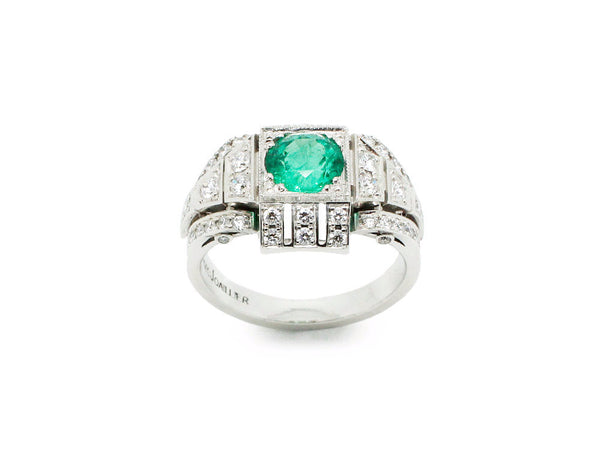 Bague Création Benoit Joaillier "Architecte" Emeraude et Diamants