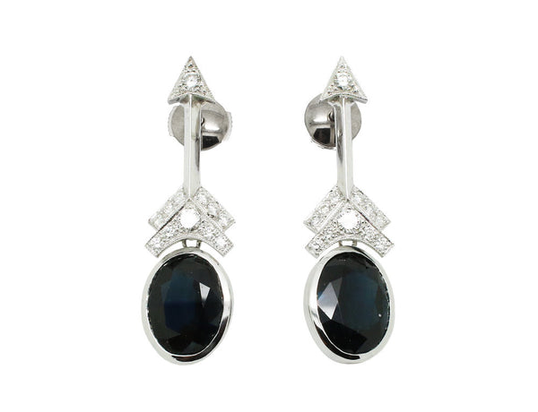 Boucles d'Oreilles Création Benoit Joaillier "Flèche" Saphirs et Diamants