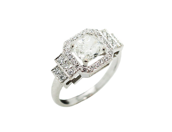Bague Création Benoit Joaillier "Classique Art Déco" Diamant Coussin