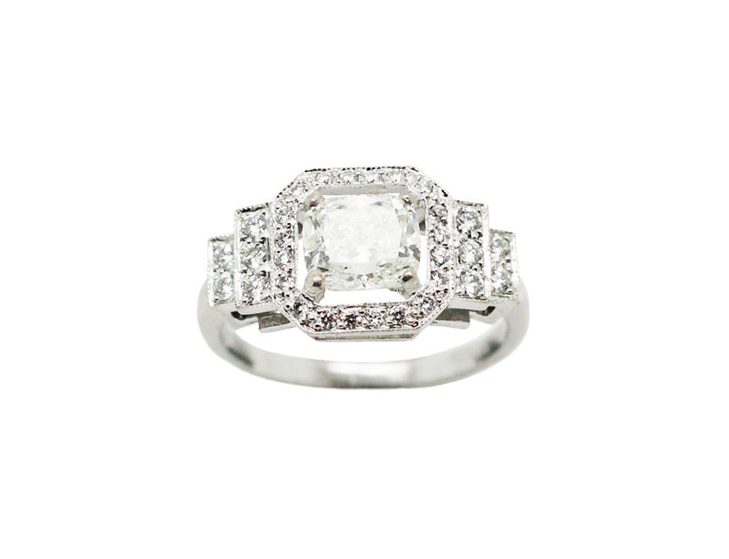 Bague Création Benoit Joaillier "Classique Art Déco" Diamant Coussin