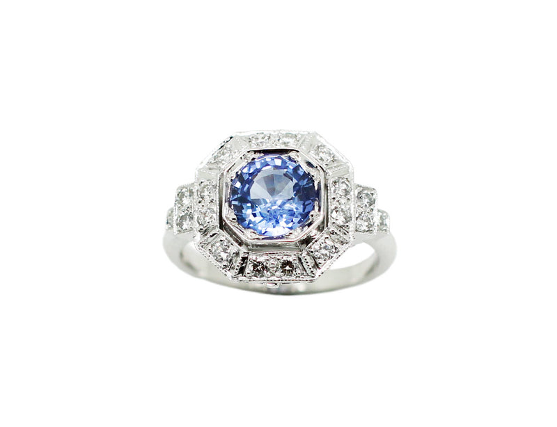 Bague Création Benoit Joaillier "Carré Pans Coupés" Saphir Diamants