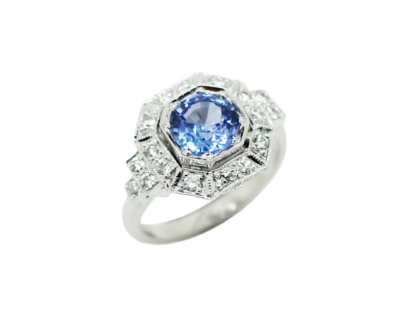 Bague Création Benoit Joaillier "Carré Pans Coupés" Saphir Diamants
