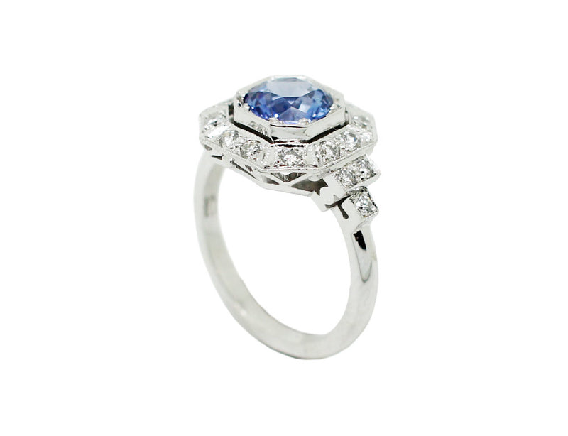 Bague Création Benoit Joaillier "Carré Pans Coupés" Saphir Diamants