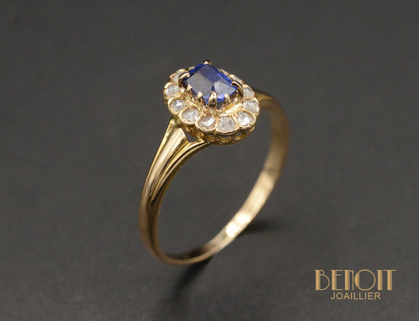 Bague Pompadour Or Rose Saphir Bleu Verneuil Diamants