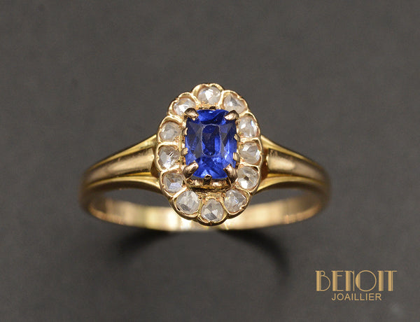 Bague Pompadour Or Rose Saphir Bleu Verneuil Diamants