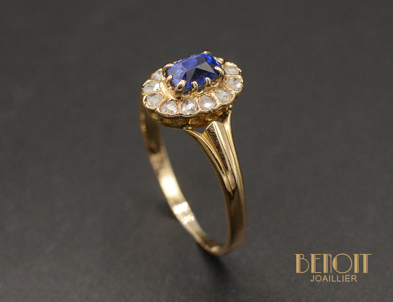 Bague Pompadour Or Rose Saphir Bleu Verneuil Diamants