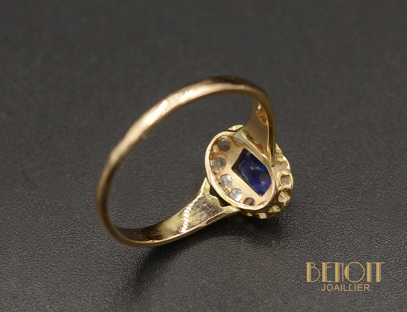 Bague Pompadour Or Rose Saphir Bleu Verneuil Diamants