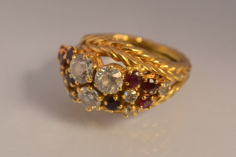 Bague 1950 or diamants rubis