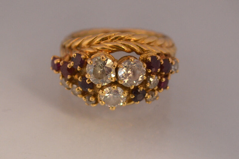 Bague 1950 or diamants rubis
