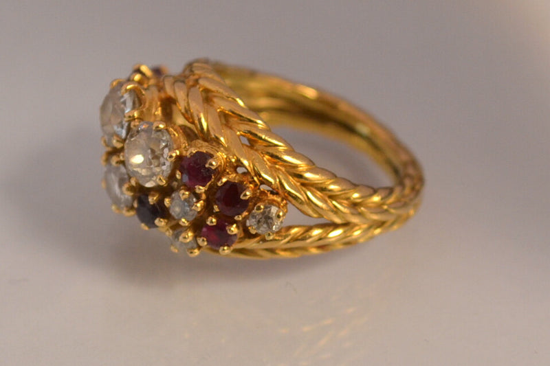 Bague 1950 or diamants rubis