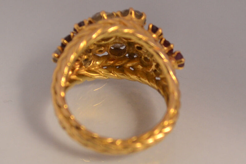 Bague 1950 or diamants rubis