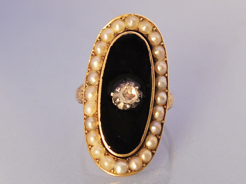 Bague 19e perle diamant et or