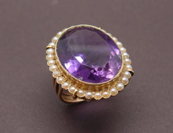 Bague 19ème Amethyste et perles fines
