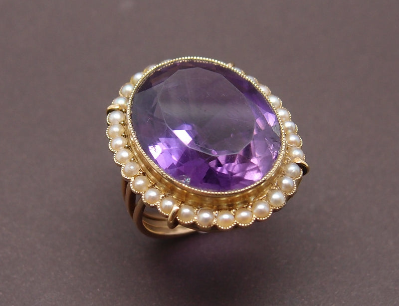 Bague 19ème Amethyste et perles fines