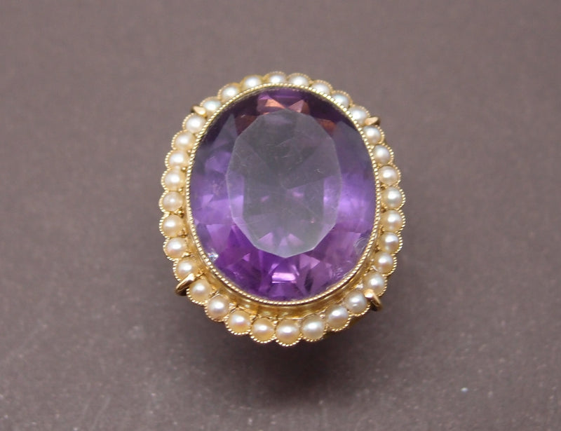 Bague 19ème Amethyste et perles fines