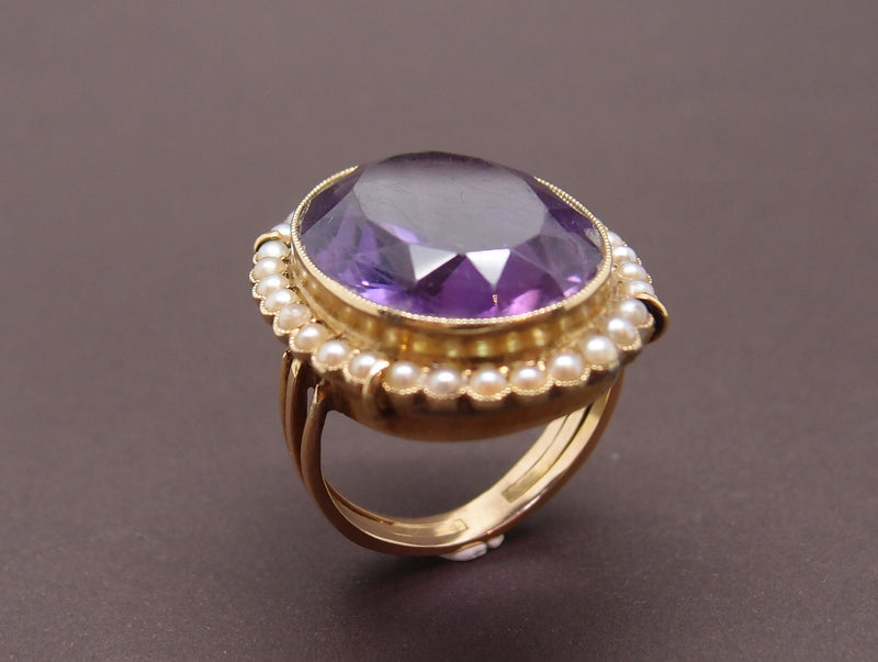 Bague 19ème Amethyste et perles fines