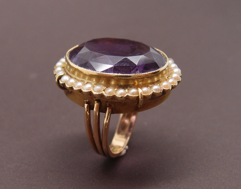 Bague 19ème Amethyste et perles fines