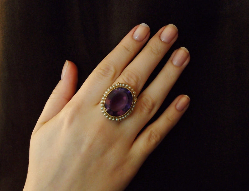 Bague 19ème Amethyste et perles fines
