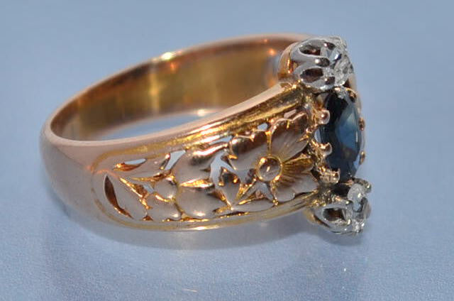 Bague 19ème or saphir et diamants