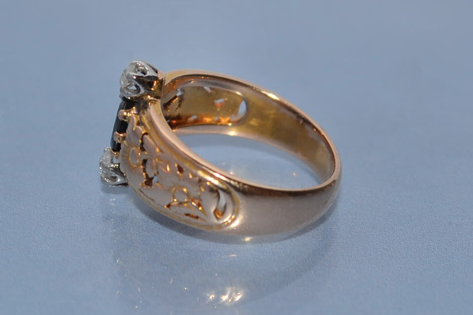 Bague Ancienne Fin 19ème - Or Blanc 18 Carats Avec Diamants Et Perles Roses & Blanches - Taille 52
