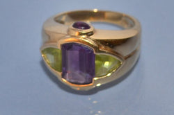 Bague améthyste péridots et or 18 carat