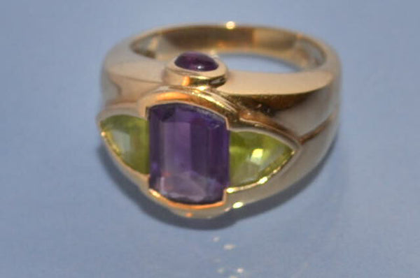 Bague améthyste péridots et or 18 carat