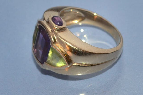 Bague améthyste péridots et or 18 carat