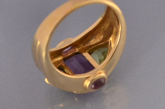 Bague améthyste péridots et or 18 carat