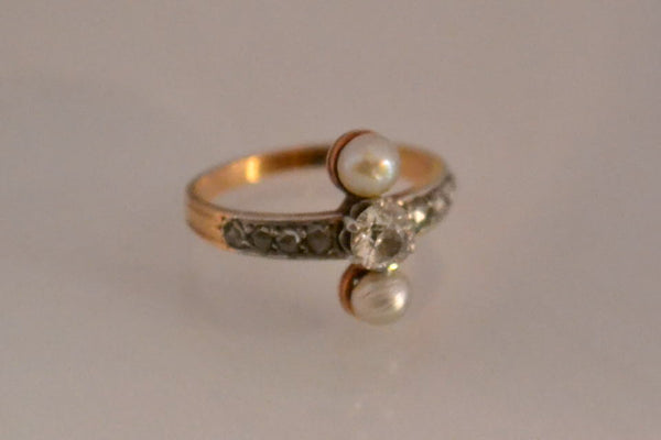 Bague Ancienne Diamants et Perles