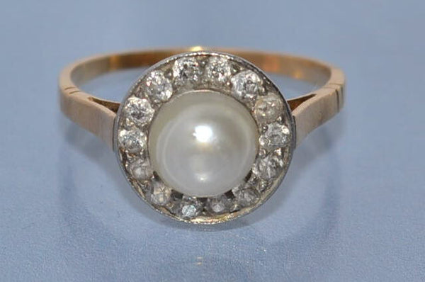 Bague ancienne perle fine et diamants