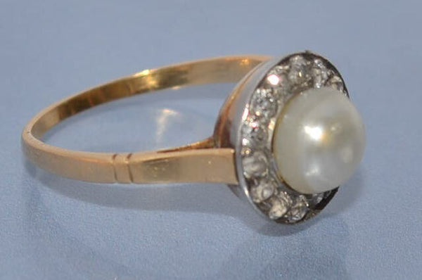 Bague ancienne perle fine et diamants
