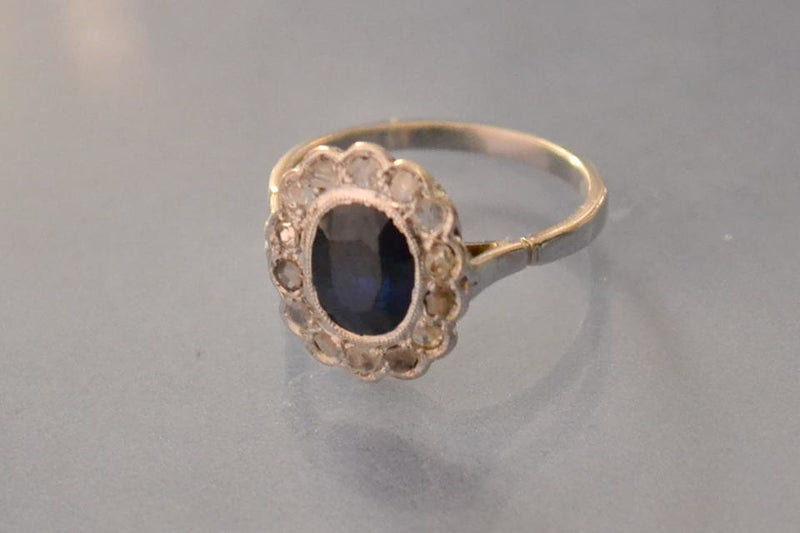 Bague ancienne saphir diamants
