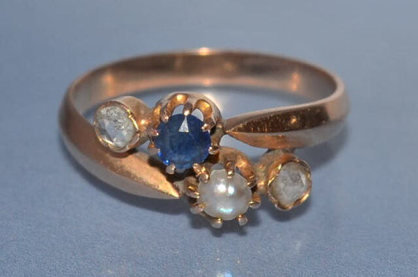 Bague ancienne saphir perle et or