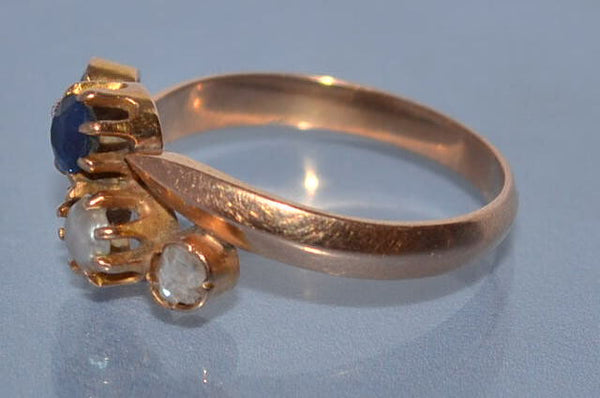 Bague ancienne saphir perle et or