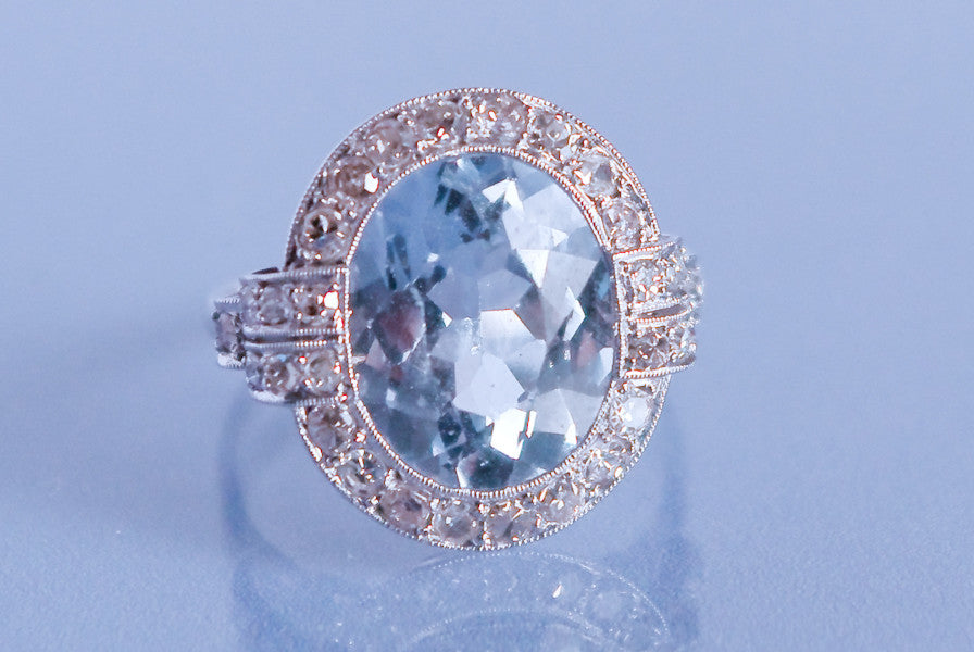 Bague En Platine Avec Aigue-marine Et Zircon Cubique - Neuve Avec étiquettes, Bijou élégant