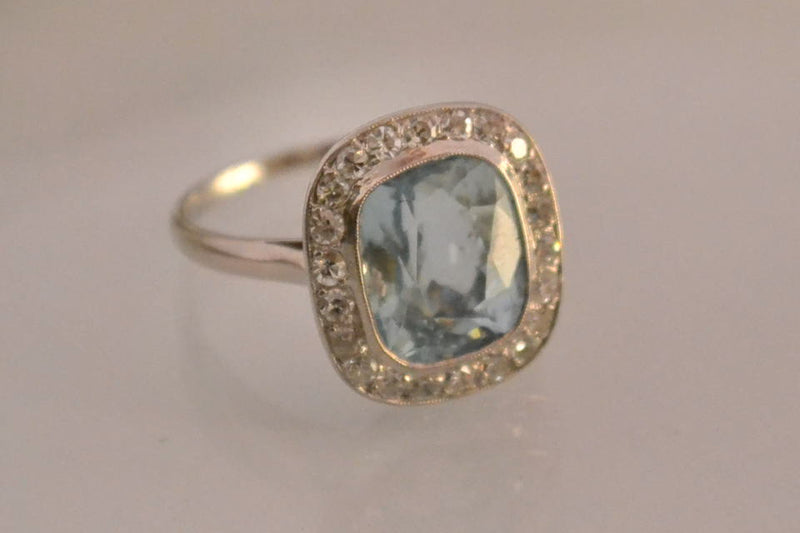 Bague Art Déco Aigue Marine Or et Diamants