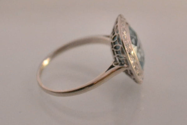 Bague Art Déco Aigue Marine Or et Diamants