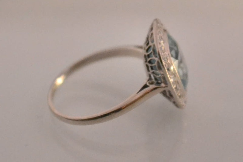 Bague Art Déco Aigue Marine Or et Diamants