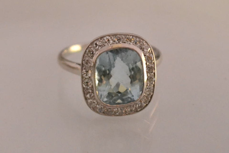 Bague Art Déco Aigue Marine Or et Diamants