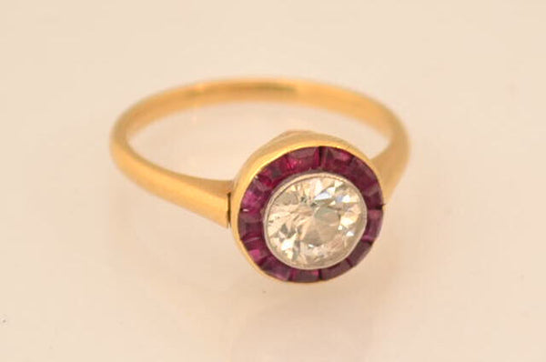 Bague Art Déco Diamant et Rubis Calibrés