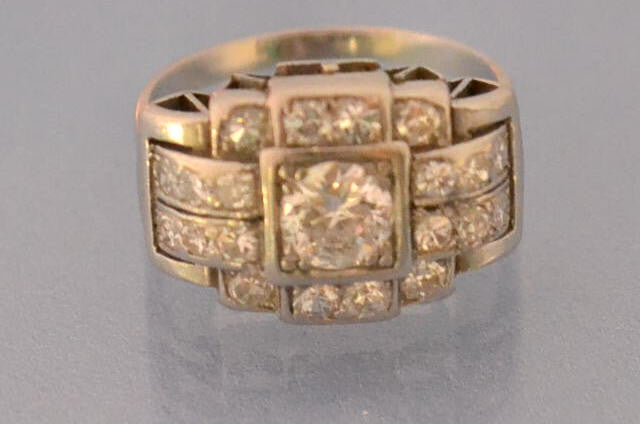 Bague art déco diamants platine