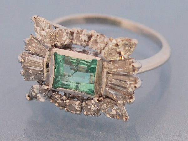 Bague art déco or diamants et émeraude